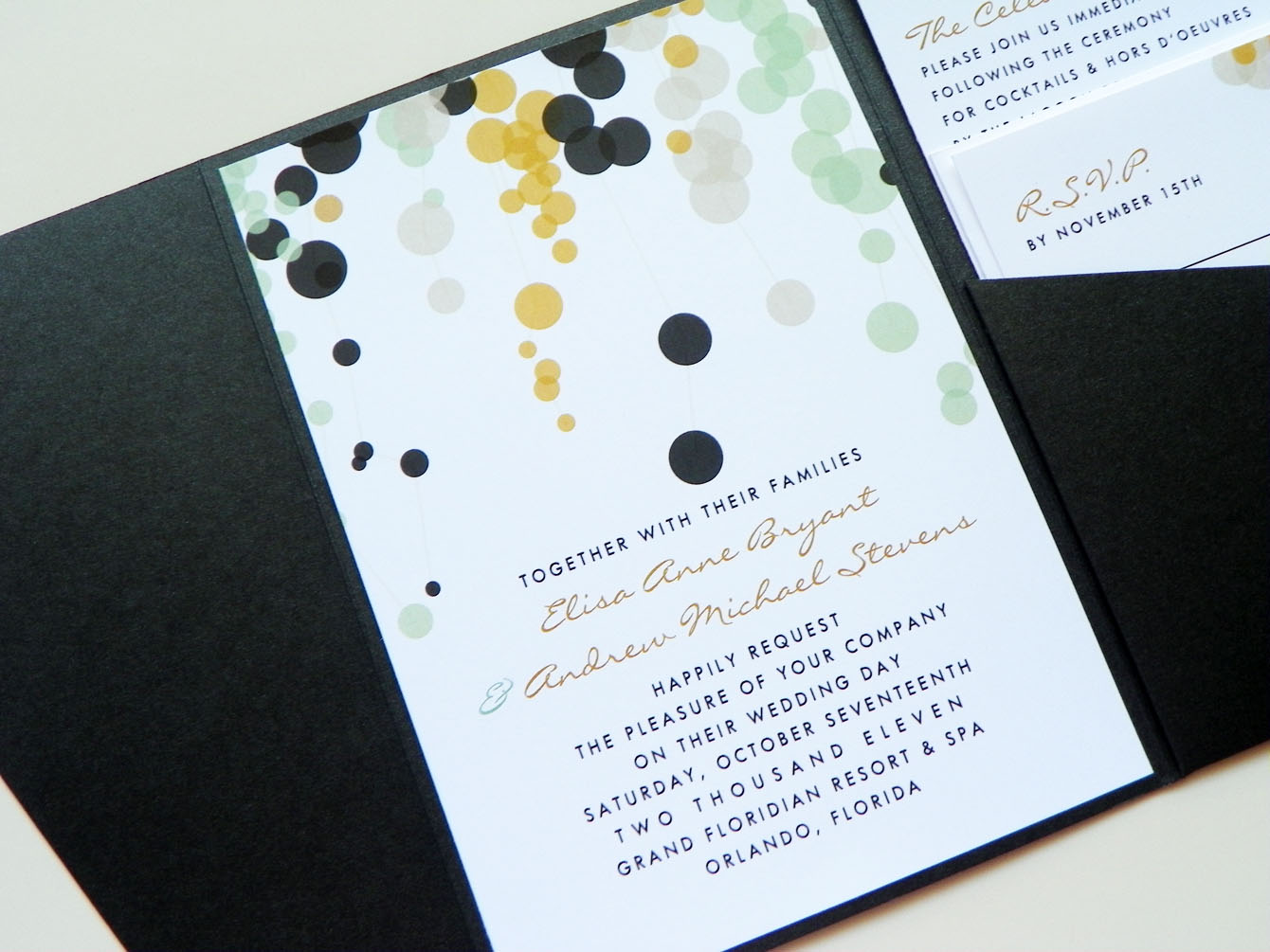 Pocketfold Wedding Invitations Modern Bubbles Signature Pocketfold