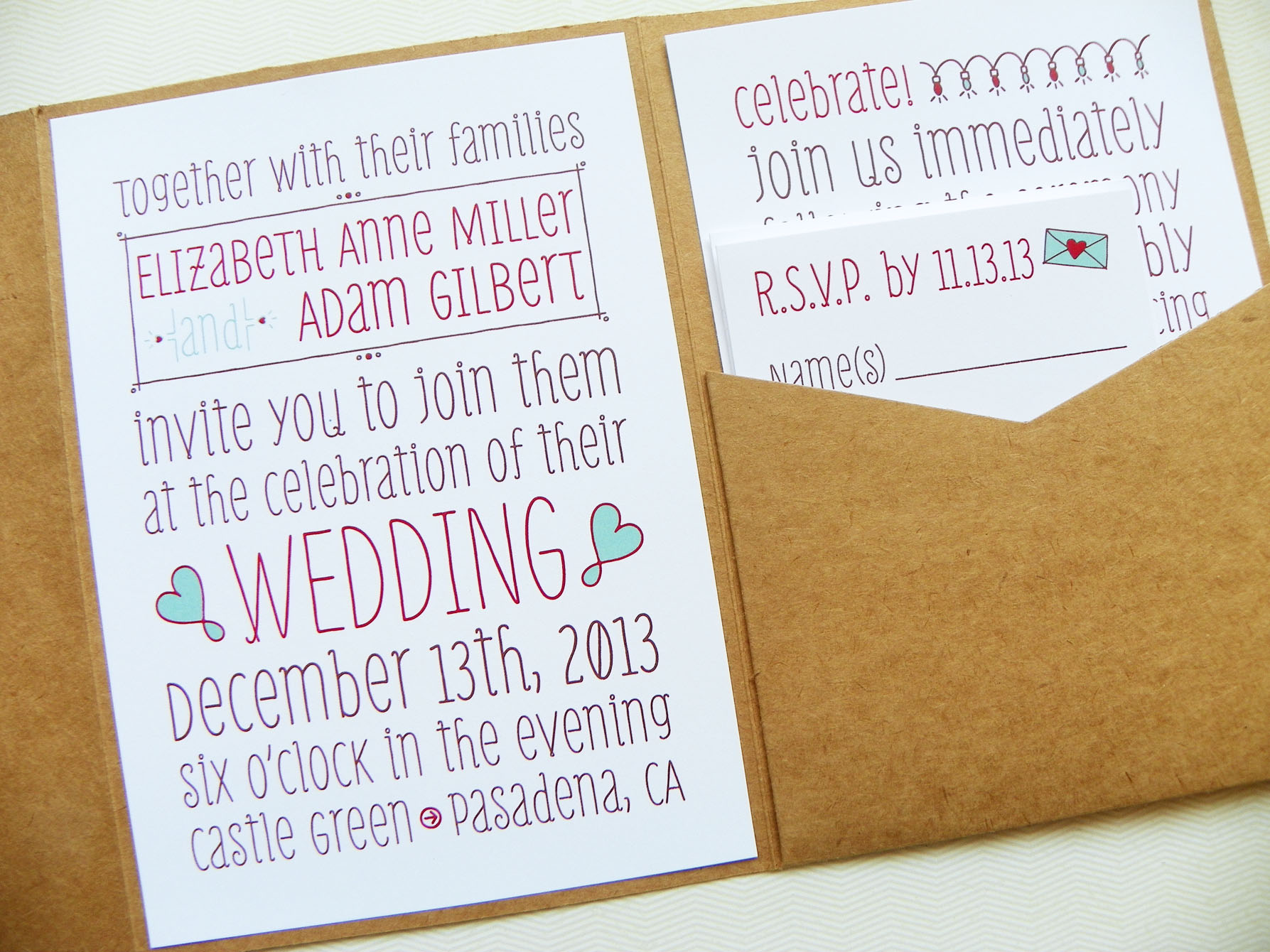 Pocketfold Wedding Invitations Poster Doodles Signature Pocketfold